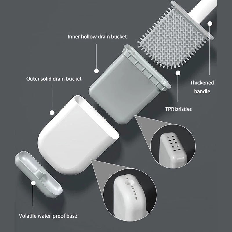 Toalettborste i silikon för golv- eller väggmontage